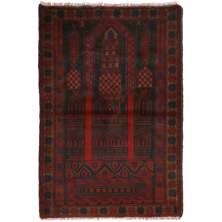 Afghan Tribal Prayer Rug 3'1" x 4'7" Hand-Knotted