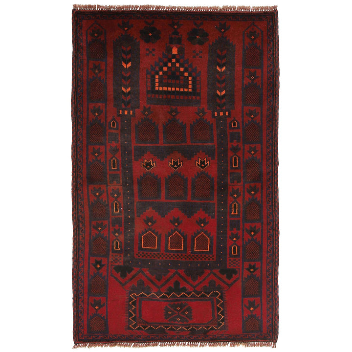 Afghan Tribal Prayer Rug 3' x 4'9" Hand-Knotted