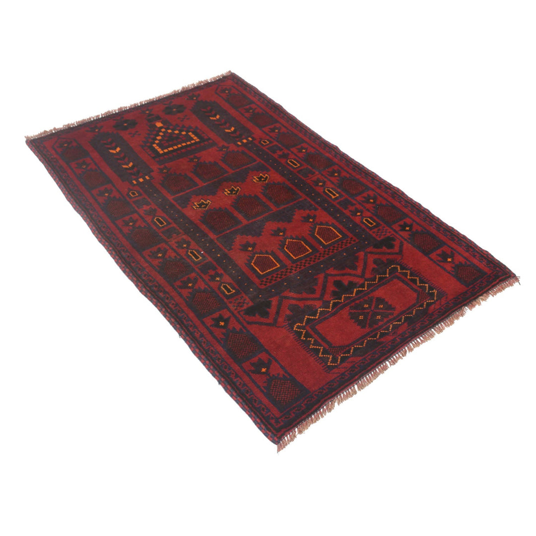 Afghan Tribal Prayer Rug 3' x 4'9" Hand-Knotted close-up