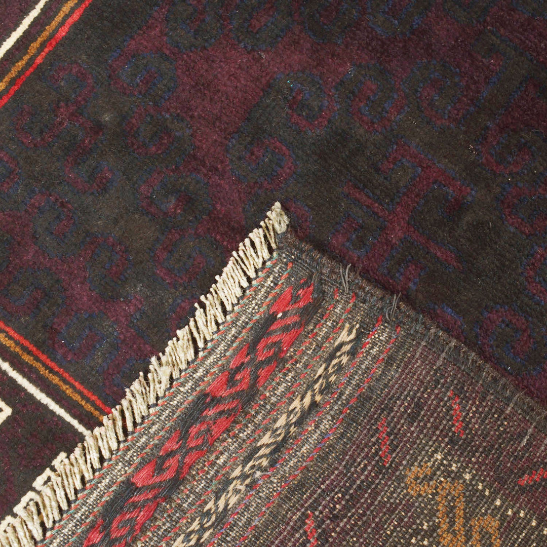 Black Afghan Prayer Rug 3' x 5'1" Hand-Knotted border