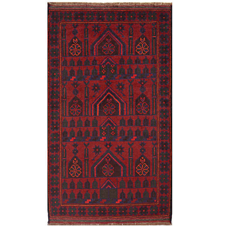 Red Afghan Prayer Rug 3' x 5'1" Hand-Knotted