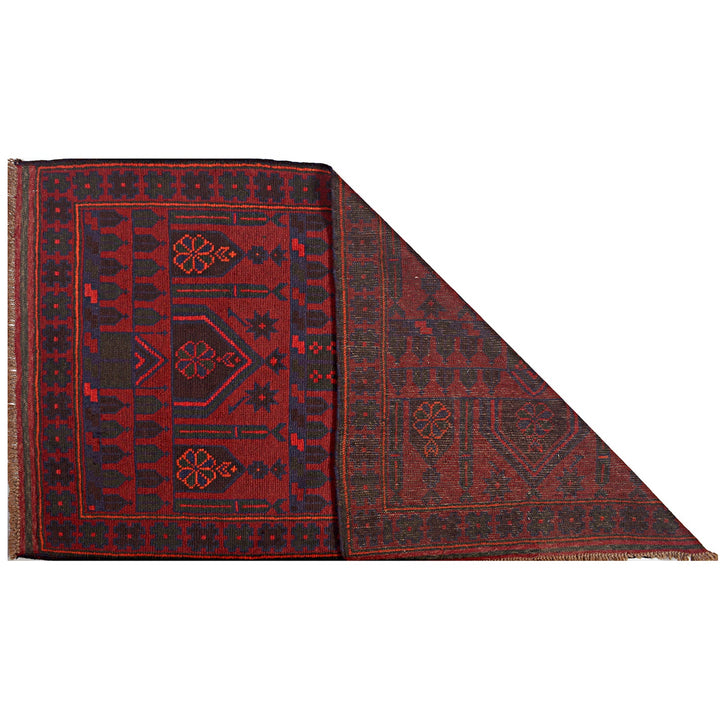 Red Afghan Prayer Rug 3' x 5'1" Hand-Knotted detail