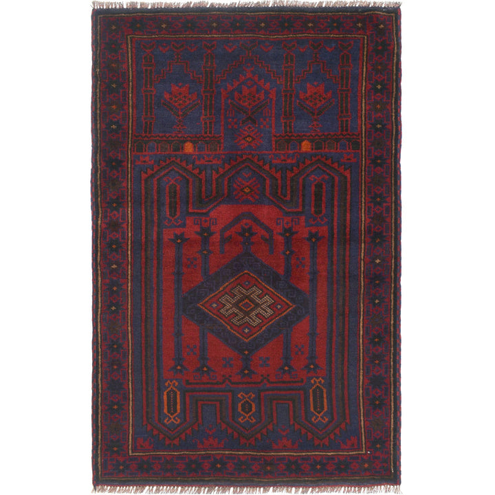 Afghan Prayer Rug 3'1" x 4'8" Hand-Knotted