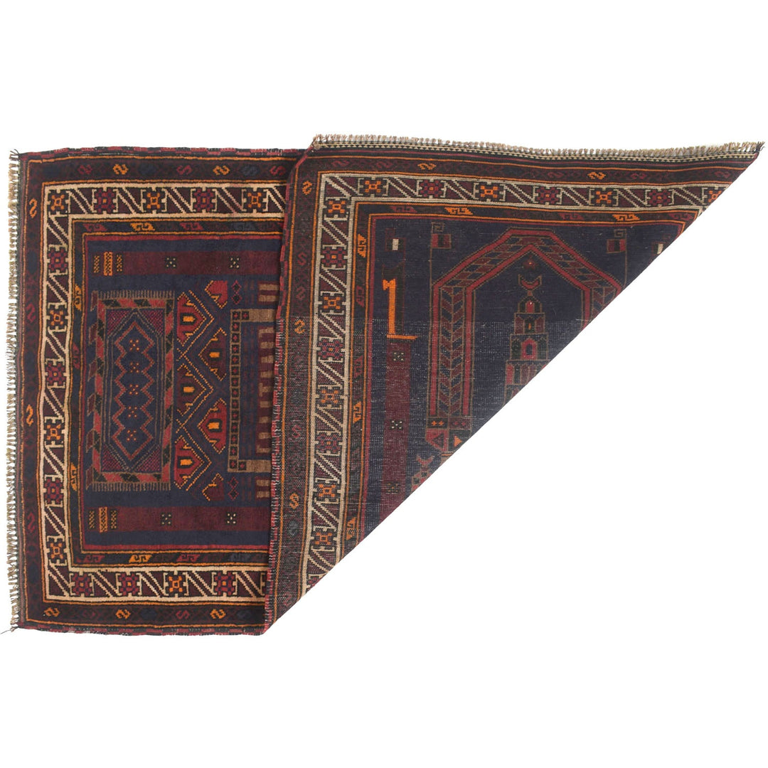 Afghan Tribal Prayer Rug 3'1" x 4'6" Hand-Knotted detail