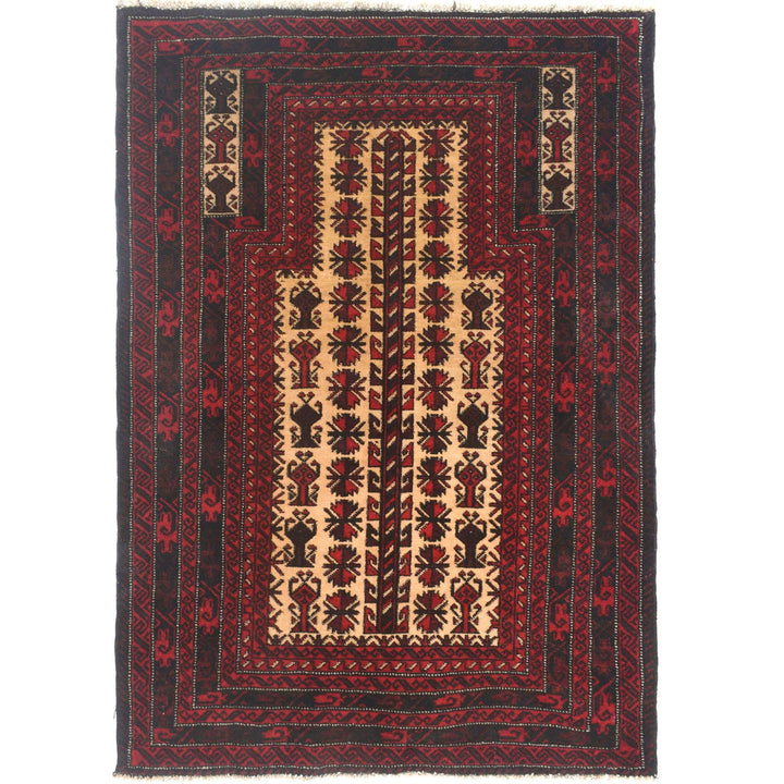 Afghan Prayer Rug 3'1" x 4'3" Hand-Knotted