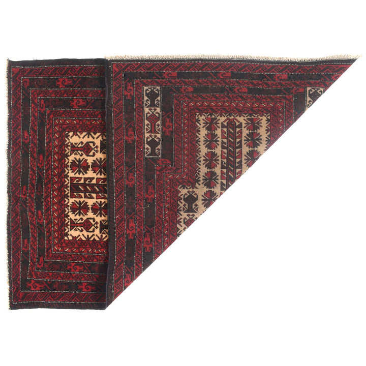 Afghan Prayer Rug 3'1" x 4'3" Hand-Knotted detail