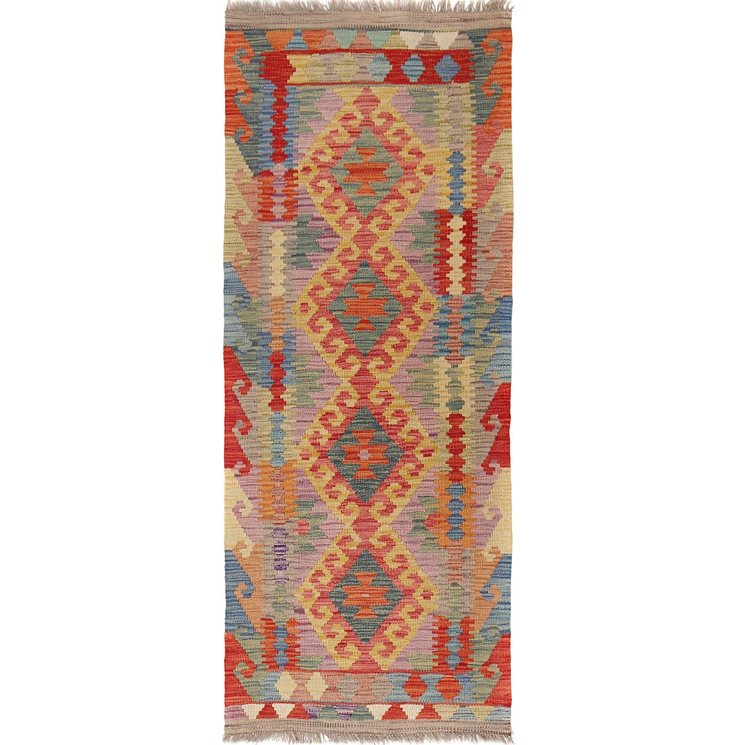 Afghan Vegetable Kilim Rug 2'1" x 5'4" Flat-Weave