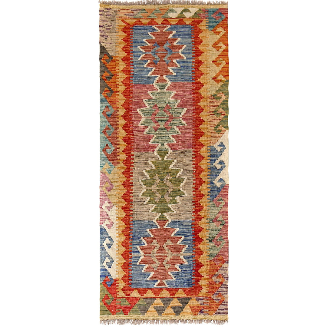 Afghan Vegetable Kilim Rug 2'1" x 5'7" Flat-Weave
