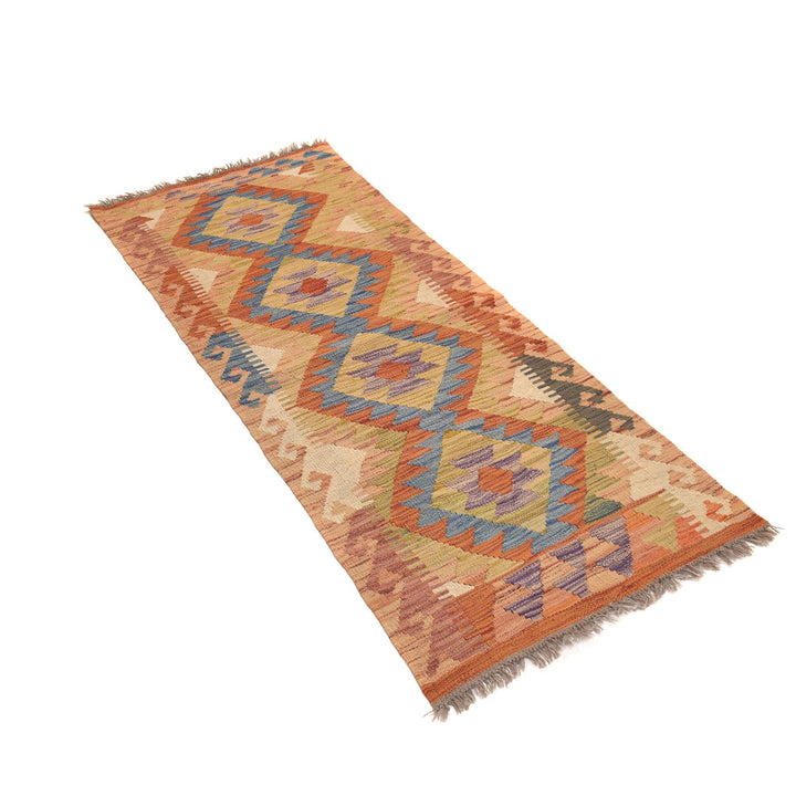 Vegetable Afghan Kilim Rug 2'1" x 5'5" Flat-Weave close-up