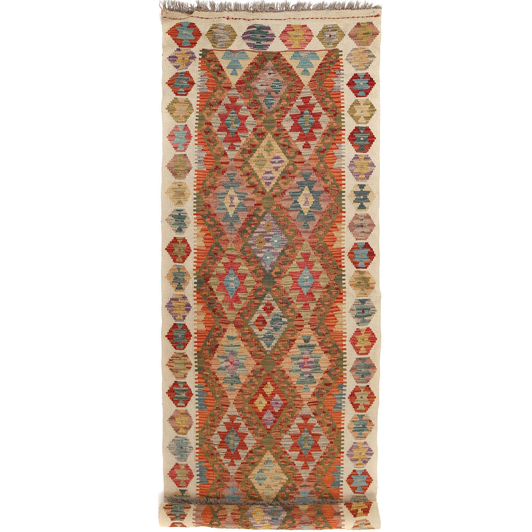 Afghan Vegetable Kilim Rug 3' x 9'8" Flat-Weave