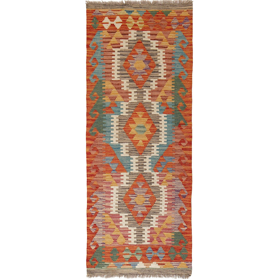 Afghan Kilim Rug 2'1" x 5'9" Flat-Weave