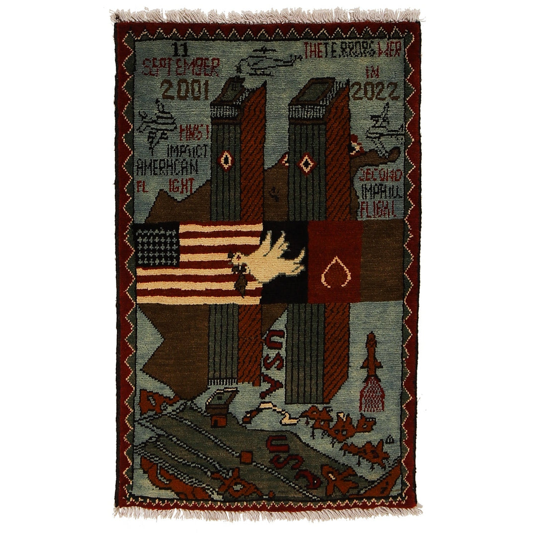 Blue Afghan War Rug 1'9" x 3'0" Hand-Knotted