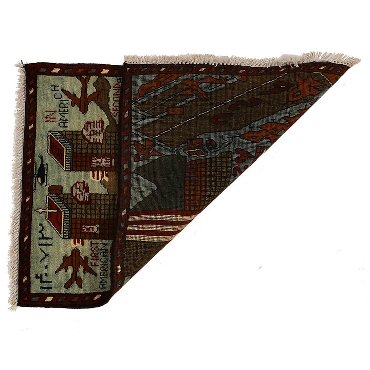 Blue Afghan Tribal Rug 2'0" x 2'7" Hand-Knotted detail