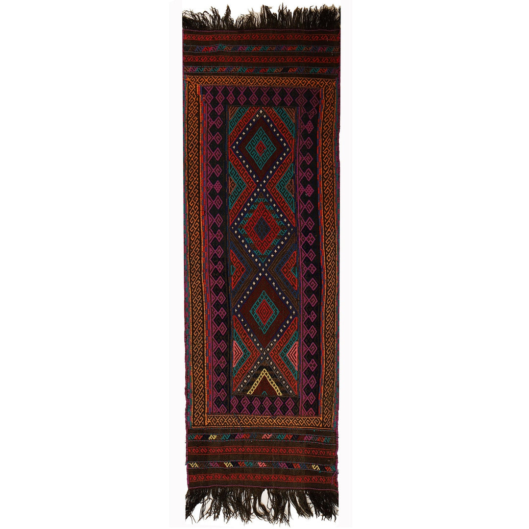 Afghan Suzuni Kilim Rug 1'9" x 5'7" Flat-Weave