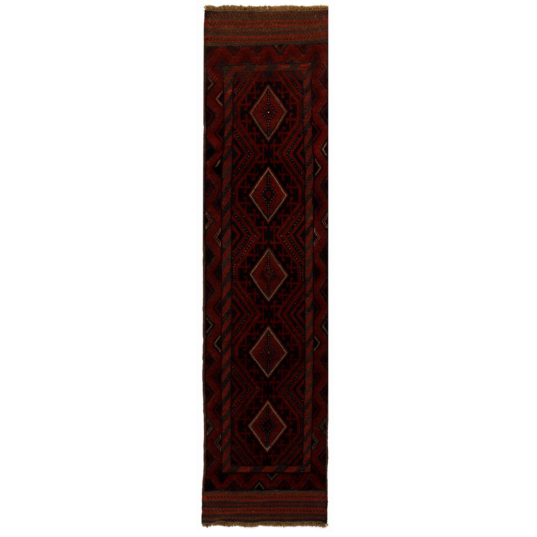 Red Afghan Mashwani Rug 2'0" x 8'3" Hand-Knotted