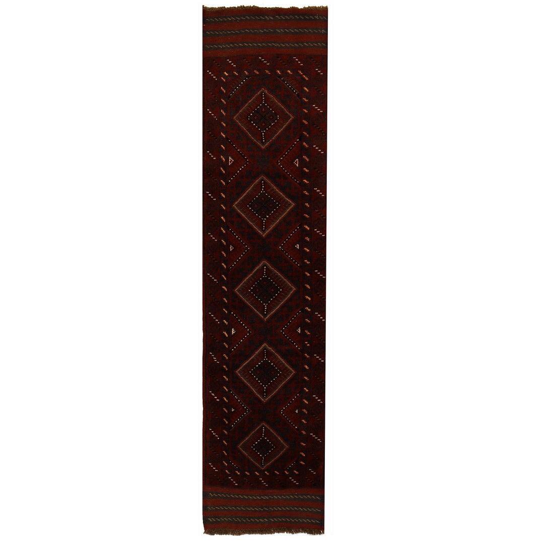 Red Afghan Mashwani Rug 2'0" x 8'2" Hand-Knotted