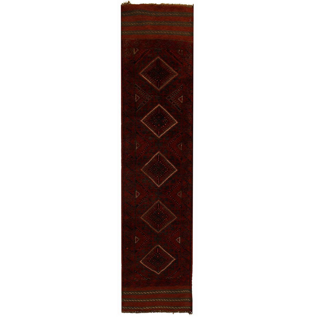 Red Afghan Mashwani Rug 1'8" x 8'0" Hand-Knotted