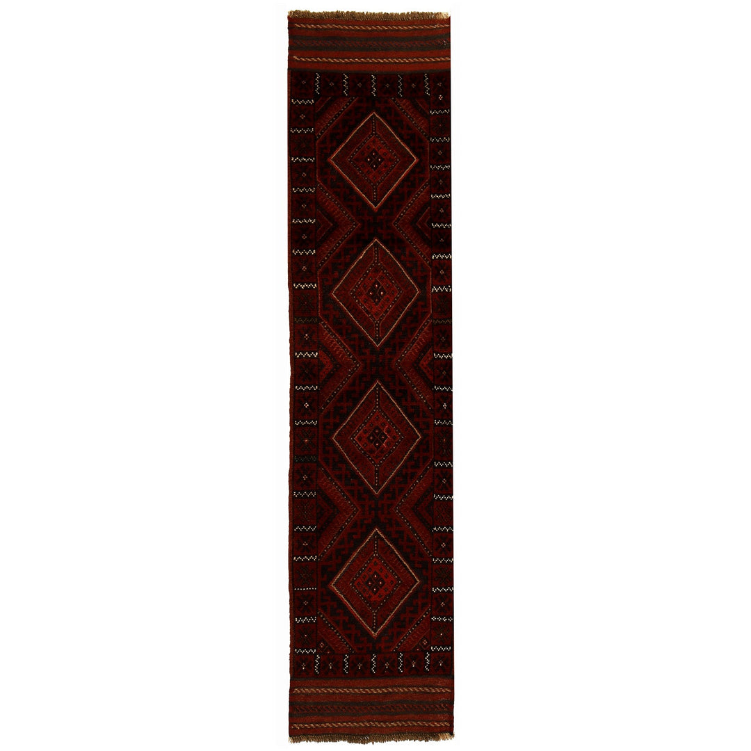 Red Afghan Mashwani Rug 1'9" x 8'3" Hand-Knotted