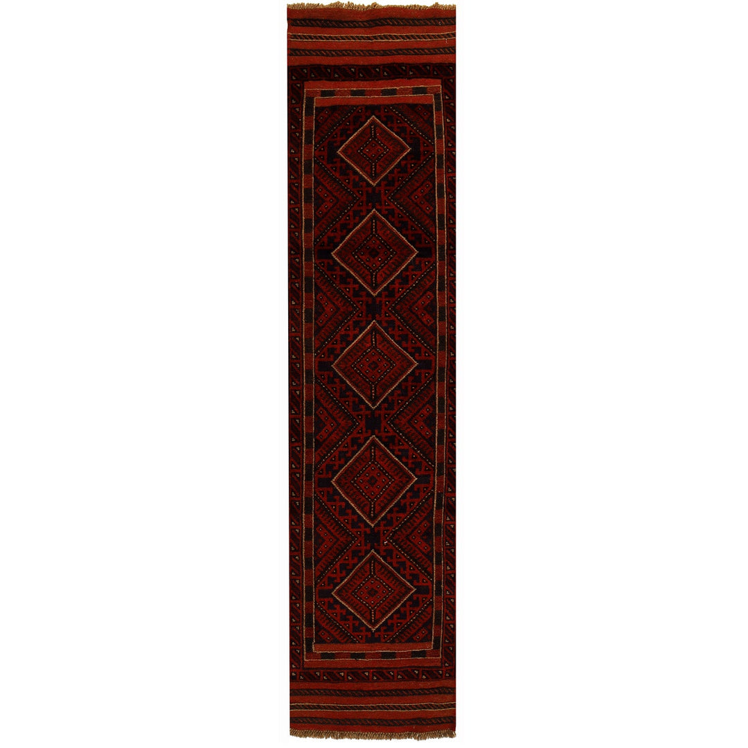 Red Afghan Mashwani Rug 1'9" x 8'1" Hand-Knotted