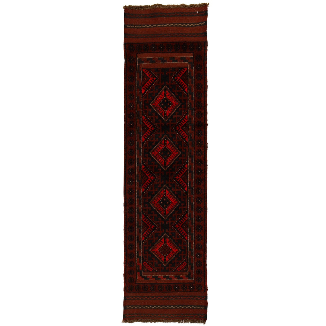 Red Afghan Mashwani Runner 1'9" x 7'3" Hand-Knotted