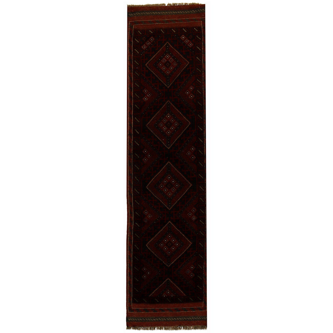 Red Afghan Mashwani Rug 1'9" x 8'4" Hand-Knotted