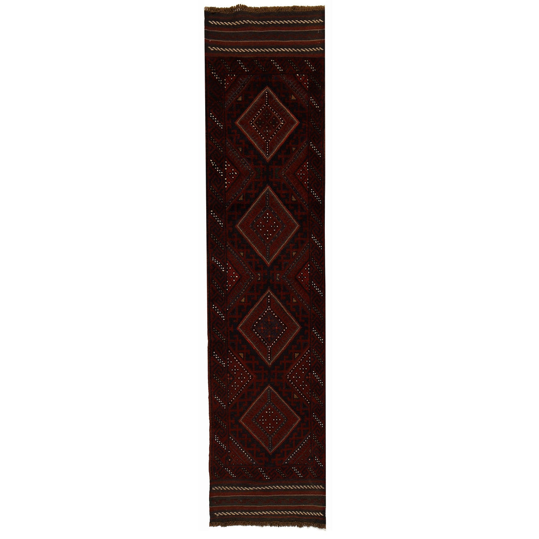 Red Afghan Mashwani Rug 1'9" x 8'5" Hand-Knotted