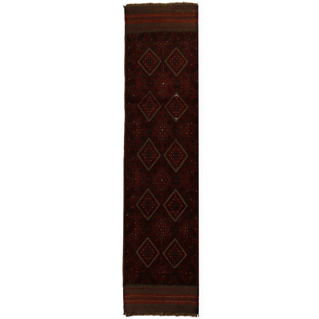 Red Afghan Mashwani Rug 1'9" x 8'1" Hand-Knotted