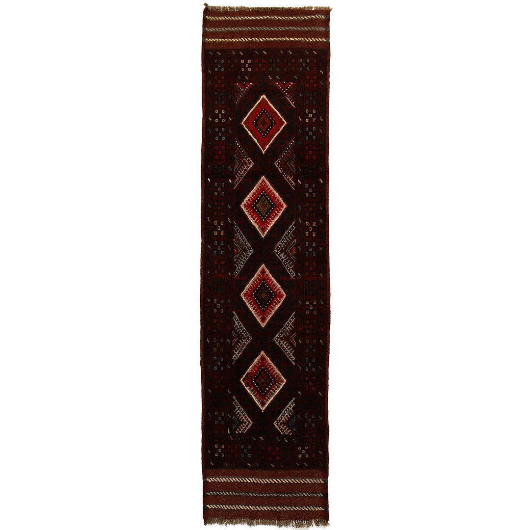 Red Afghan Mashwani Rug 1'9" x 7'8" Hand-Knotted