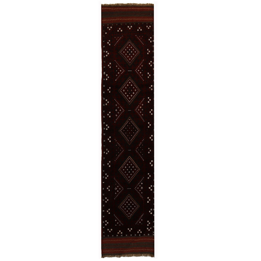 Red Afghan Mashwani Rug 1'8" x 8'2" Hand-Knotted