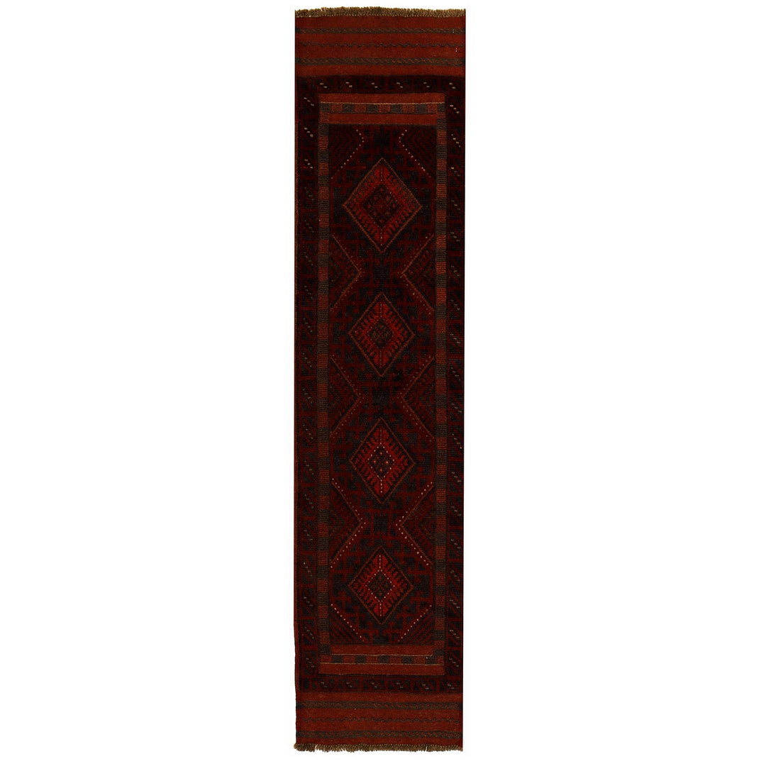 Red Afghan Mashwani Rug 1'8" x 7'8" Hand-Knotted
