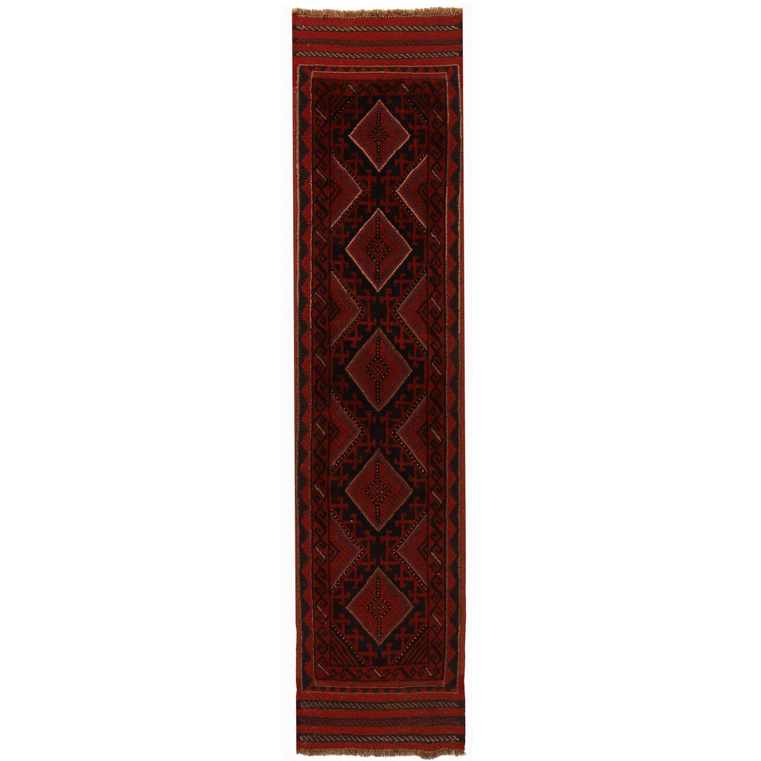 Red Afghan Mashwani Rug 1'8" x 7'6" Hand-Knotted