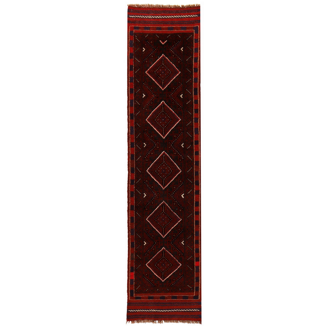 Red Afghan Mashwani Rug 1'8" x 8'6" Hand-Knotted