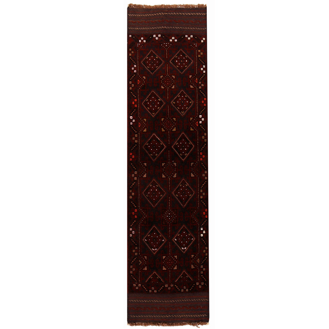 Red Afghan Mashwani Rug 1'9" x 7'4" Hand-Knotted