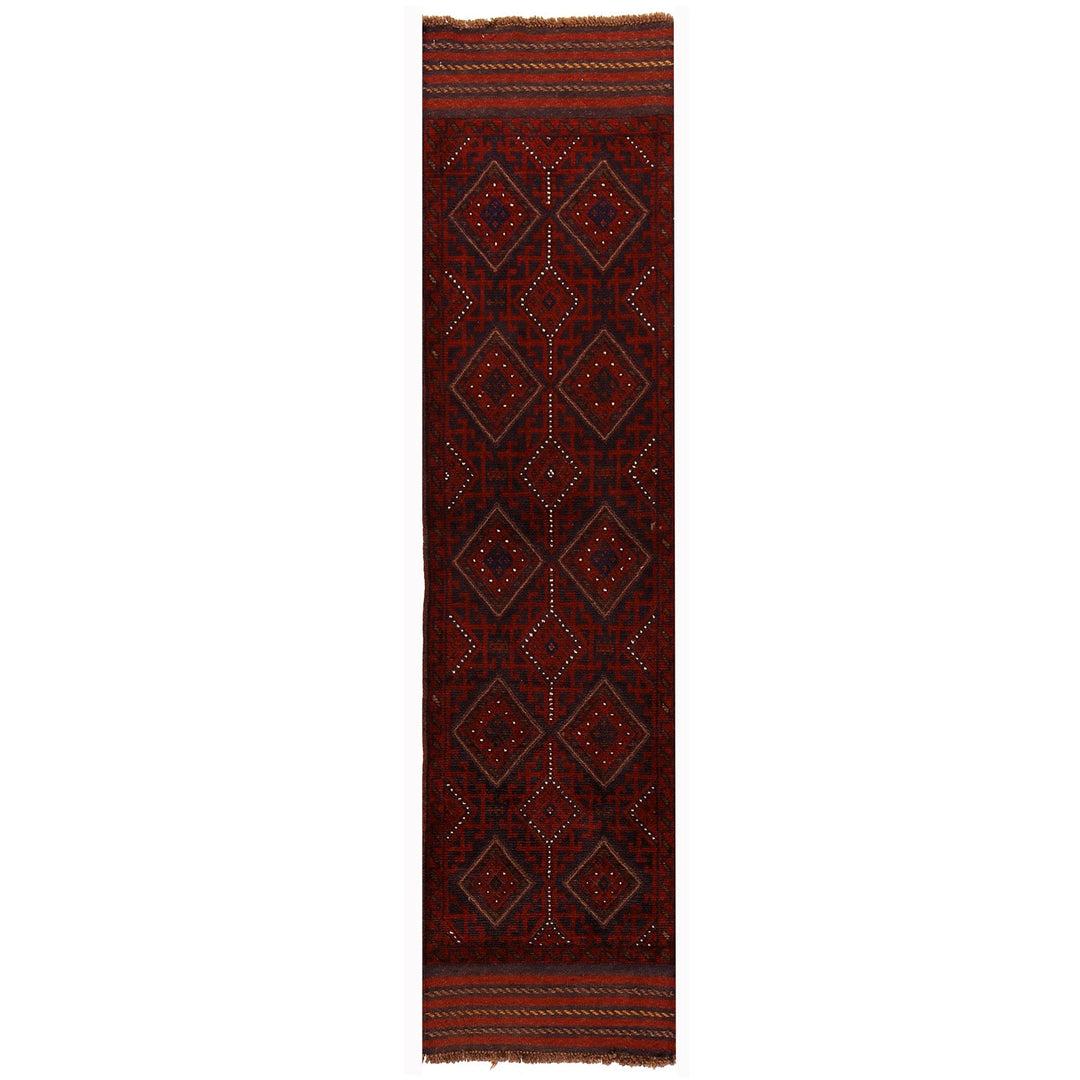 Red Afghan Mashwani Rug 2'0" x 7'7" Hand-Knotted
