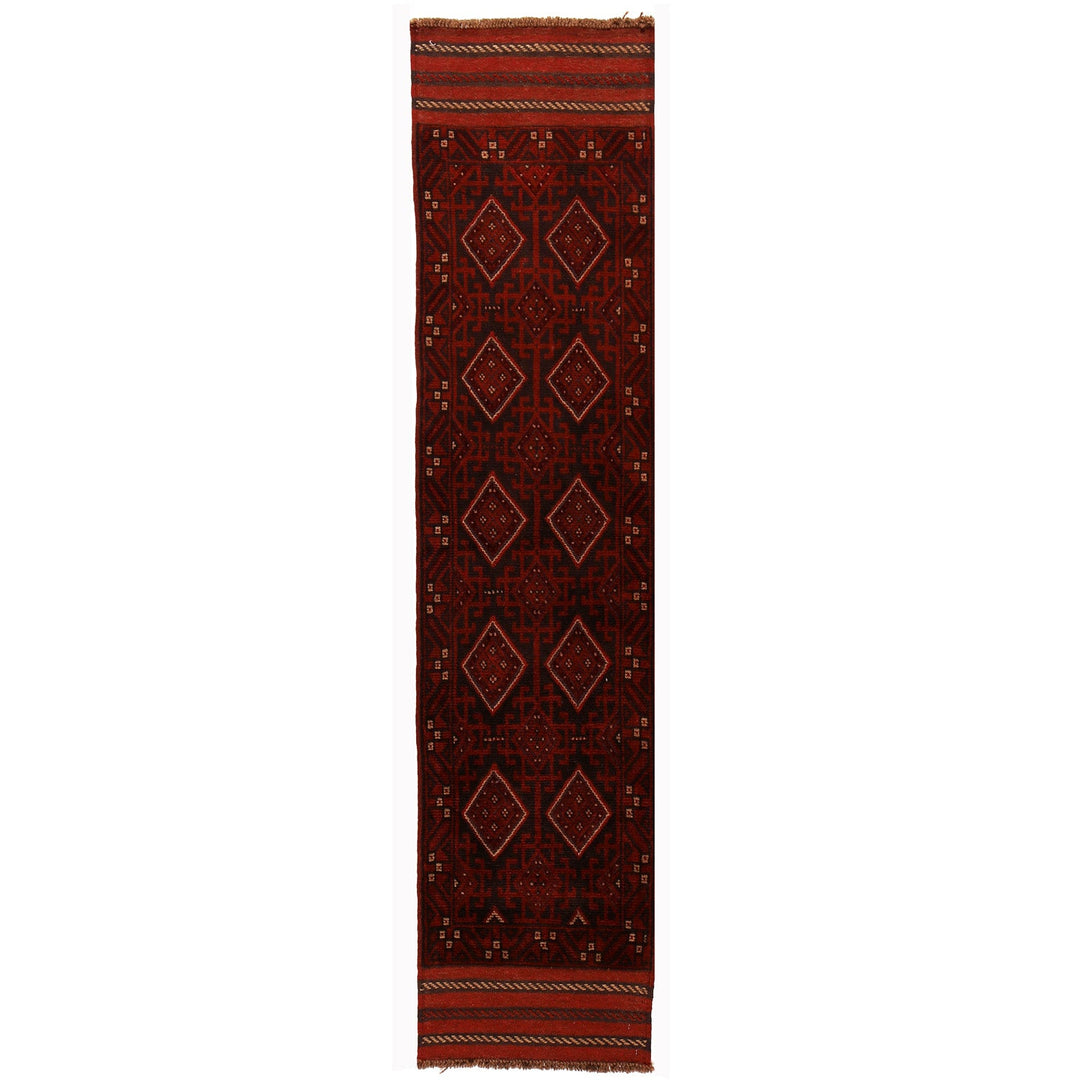 Red Afghan Mashwani Rug 1'9" x 8'3" Hand-Knotted