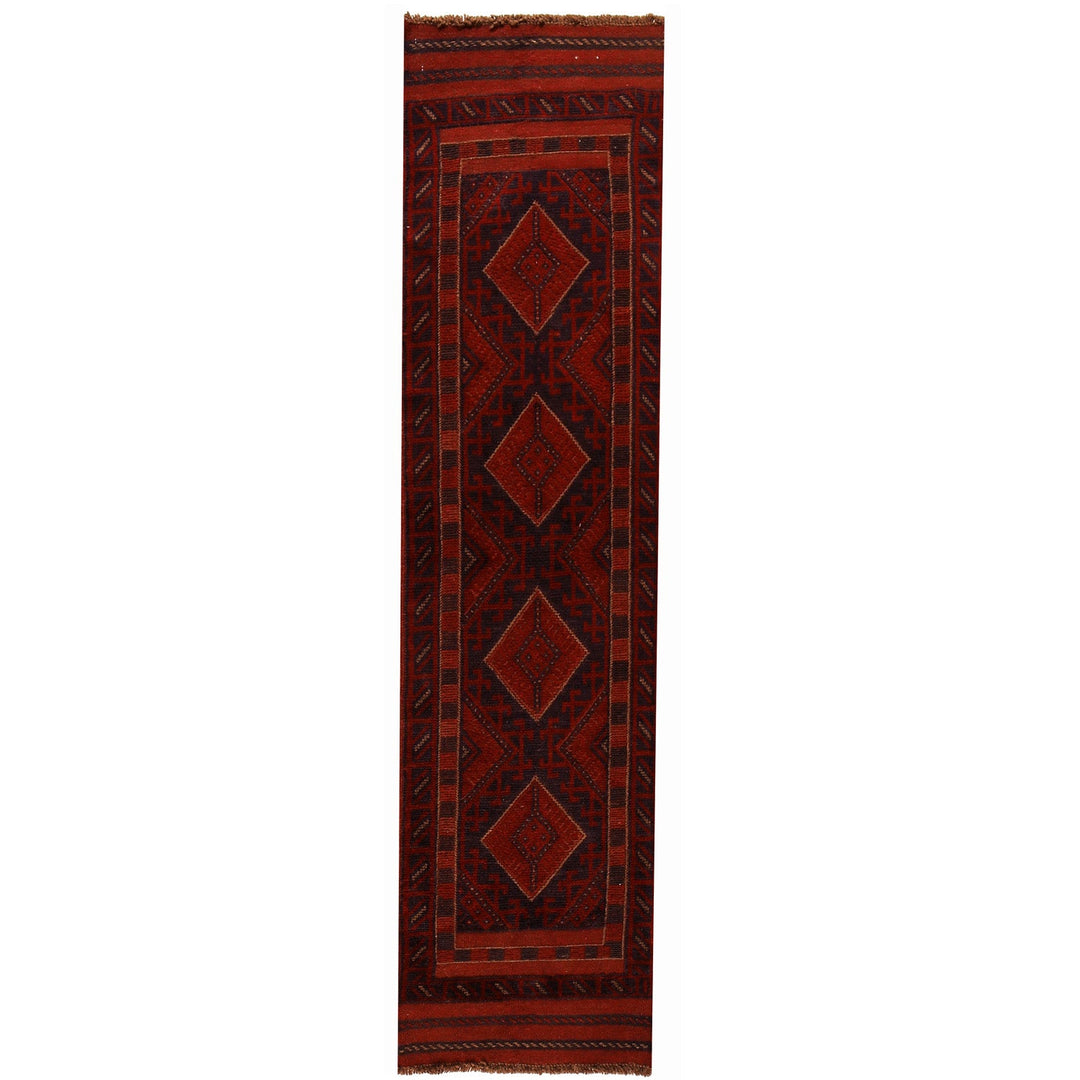 Red Afghan Mashwani Rug 2'0" x 7'9" Hand-Knotted