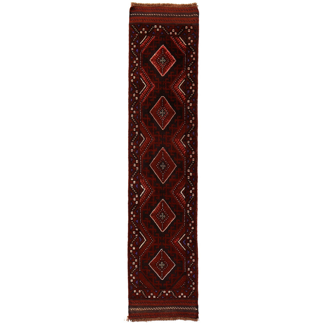 Red Afghan Mashwani Runner 1'9" x 7'7" Hand-Knotted