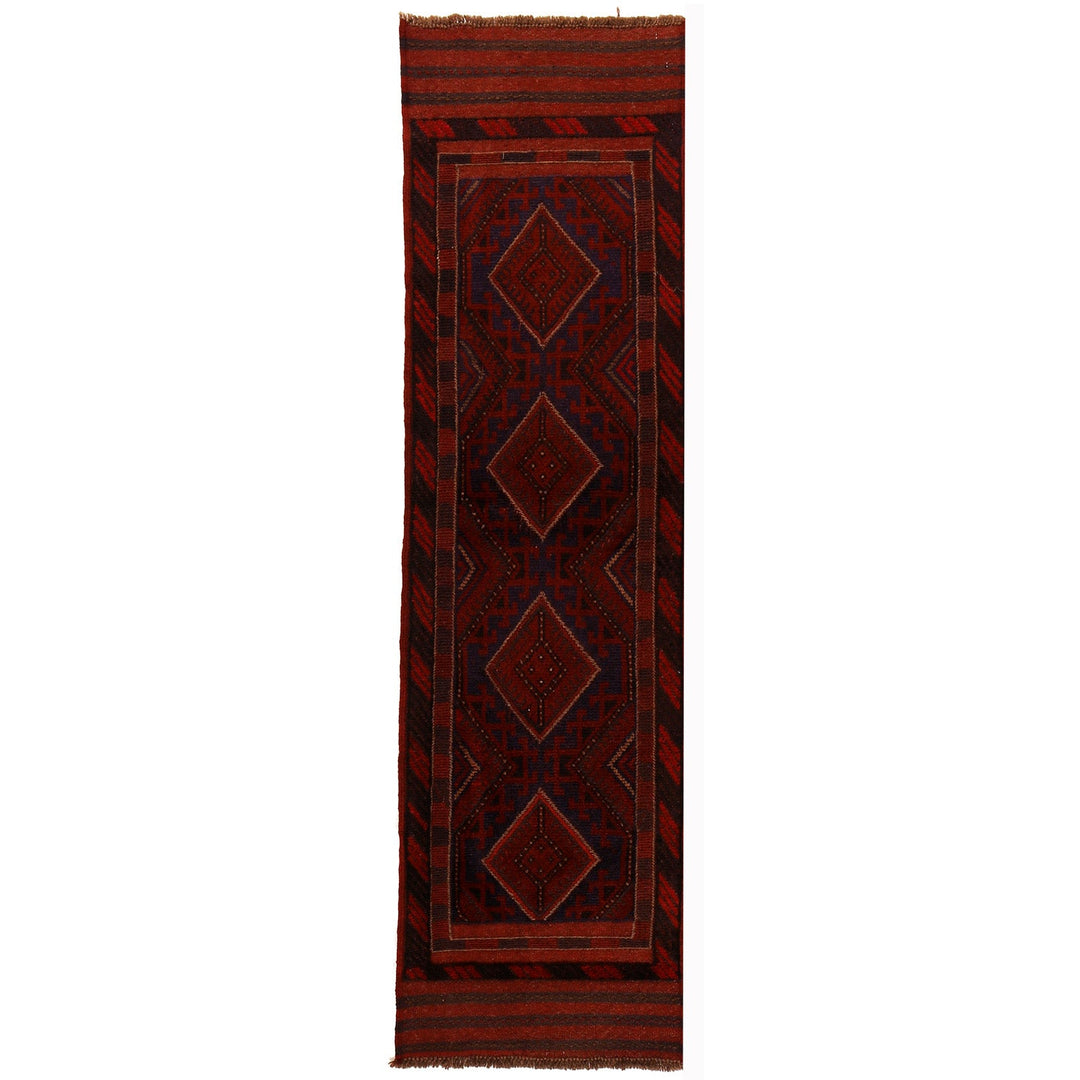 Red Afghan Mashwani Rug 2'0" x 7'5" Hand-Knotted