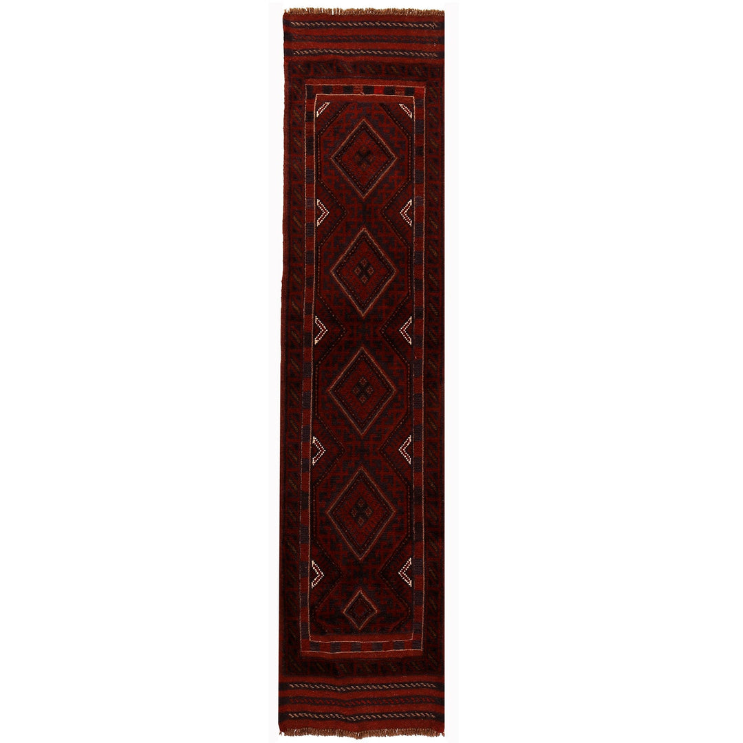 Red Afghan Mashwani Rug 1'8" x 7'8" Hand-Knotted