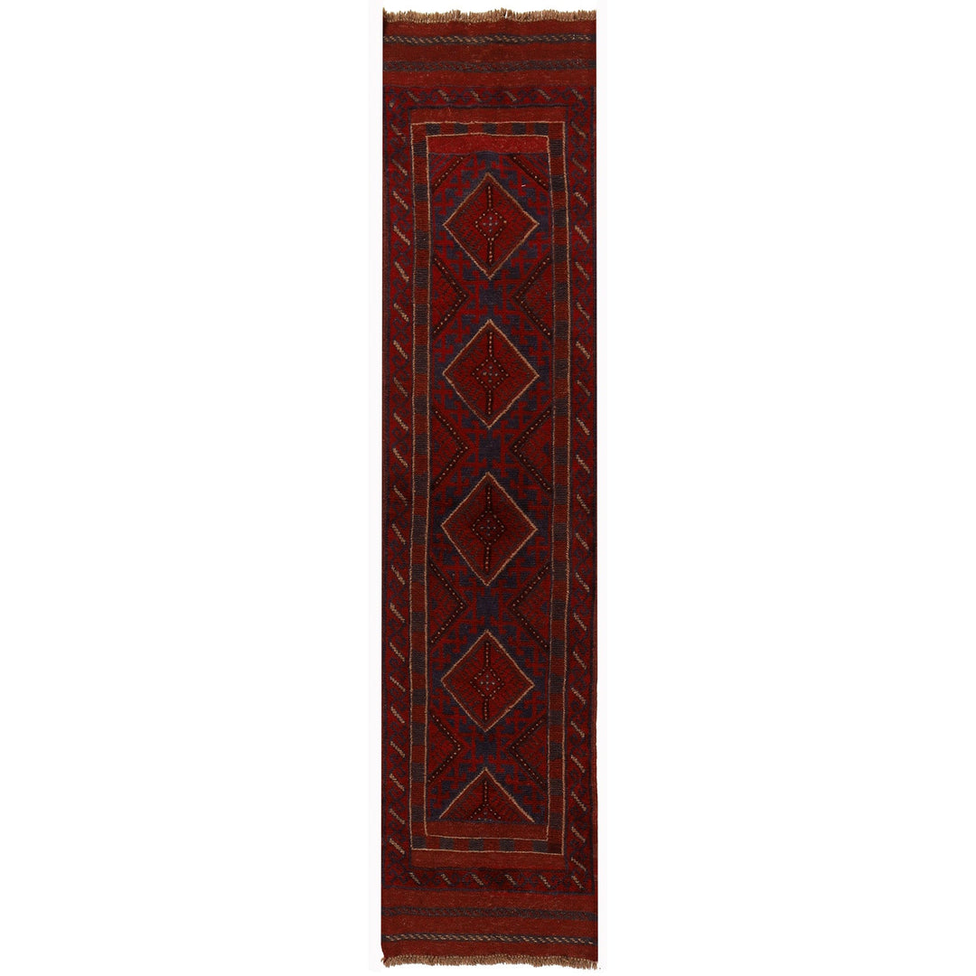 Red Afghan Mashwani Runner 1'9" x 7'9" Hand-Knotted
