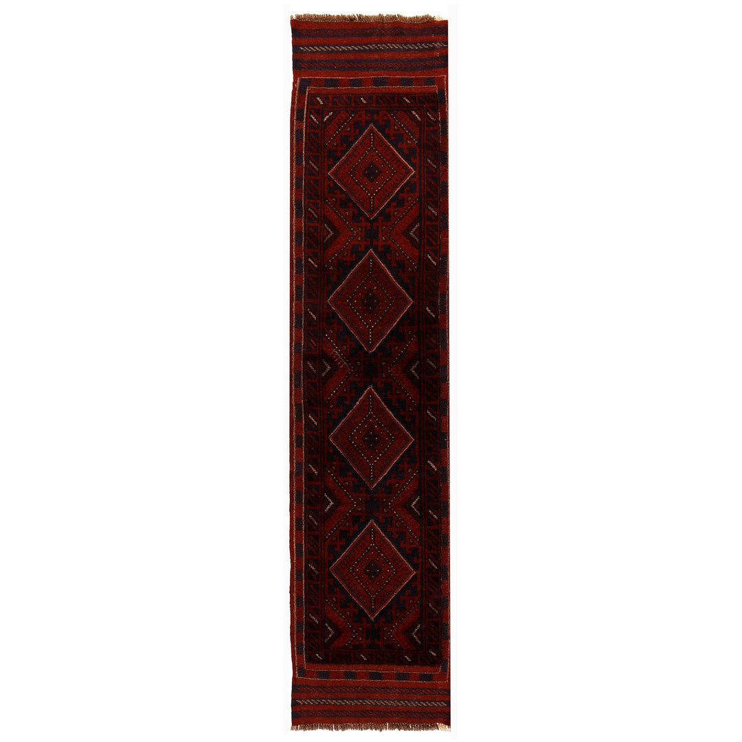 Red Afghan Mashwani Rug 1'8" x 8'2" Hand-Knotted