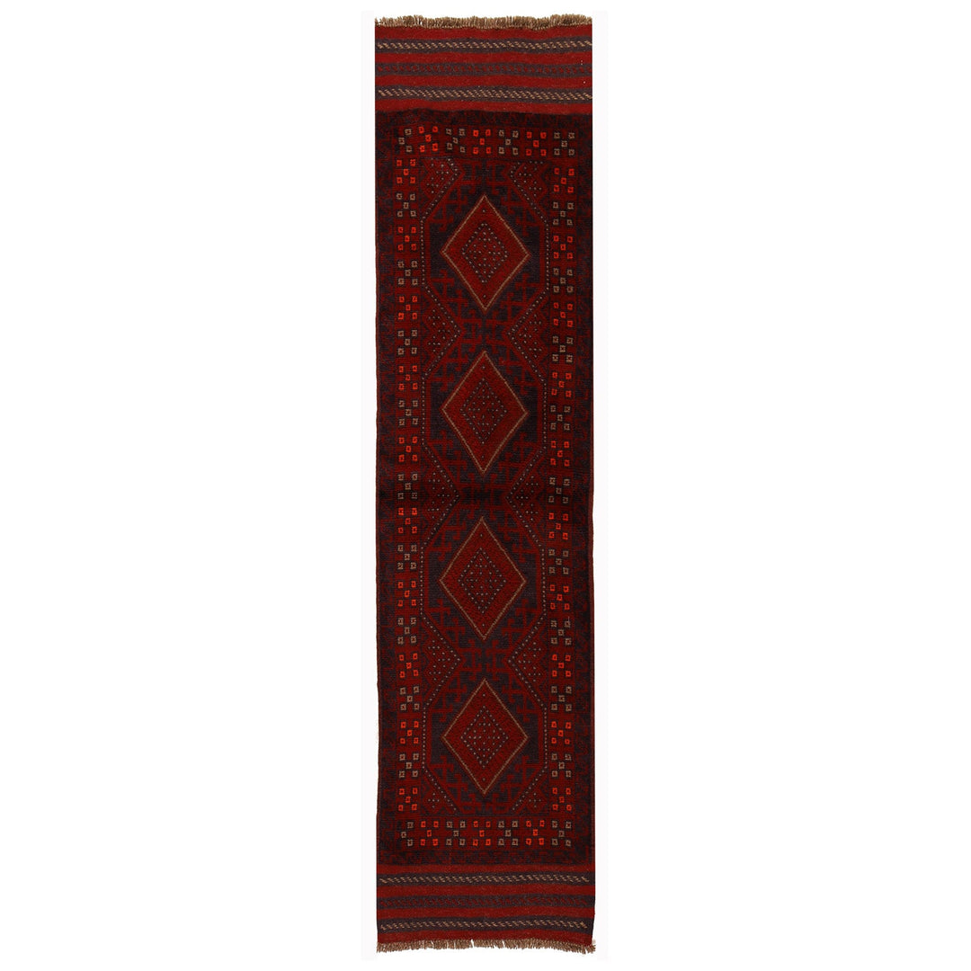 Red Afghan Mashwani Rug 2'0" x 8'1" Hand-Knotted