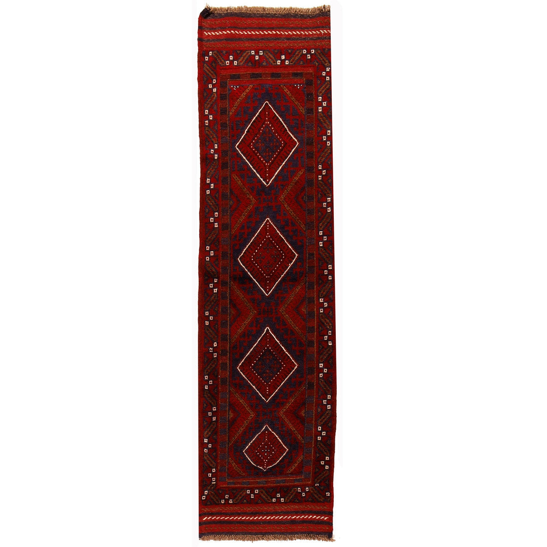 Red Afghan Mashwani Runner 1'9" x 7'8" Hand-Knotted
