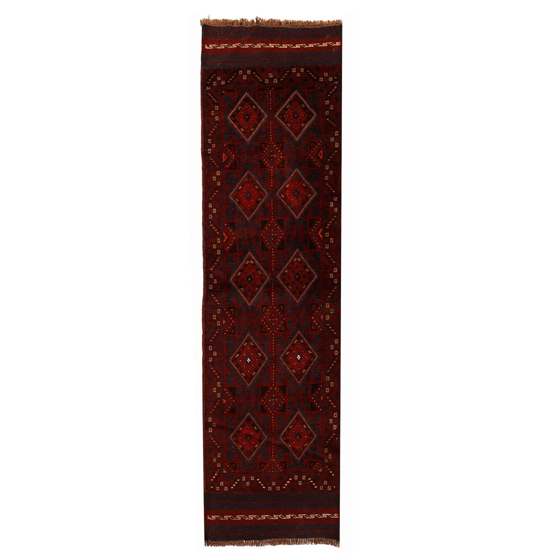 Red Afghan Mashwani Rug 2'9" x 7'5" Hand-Knotted