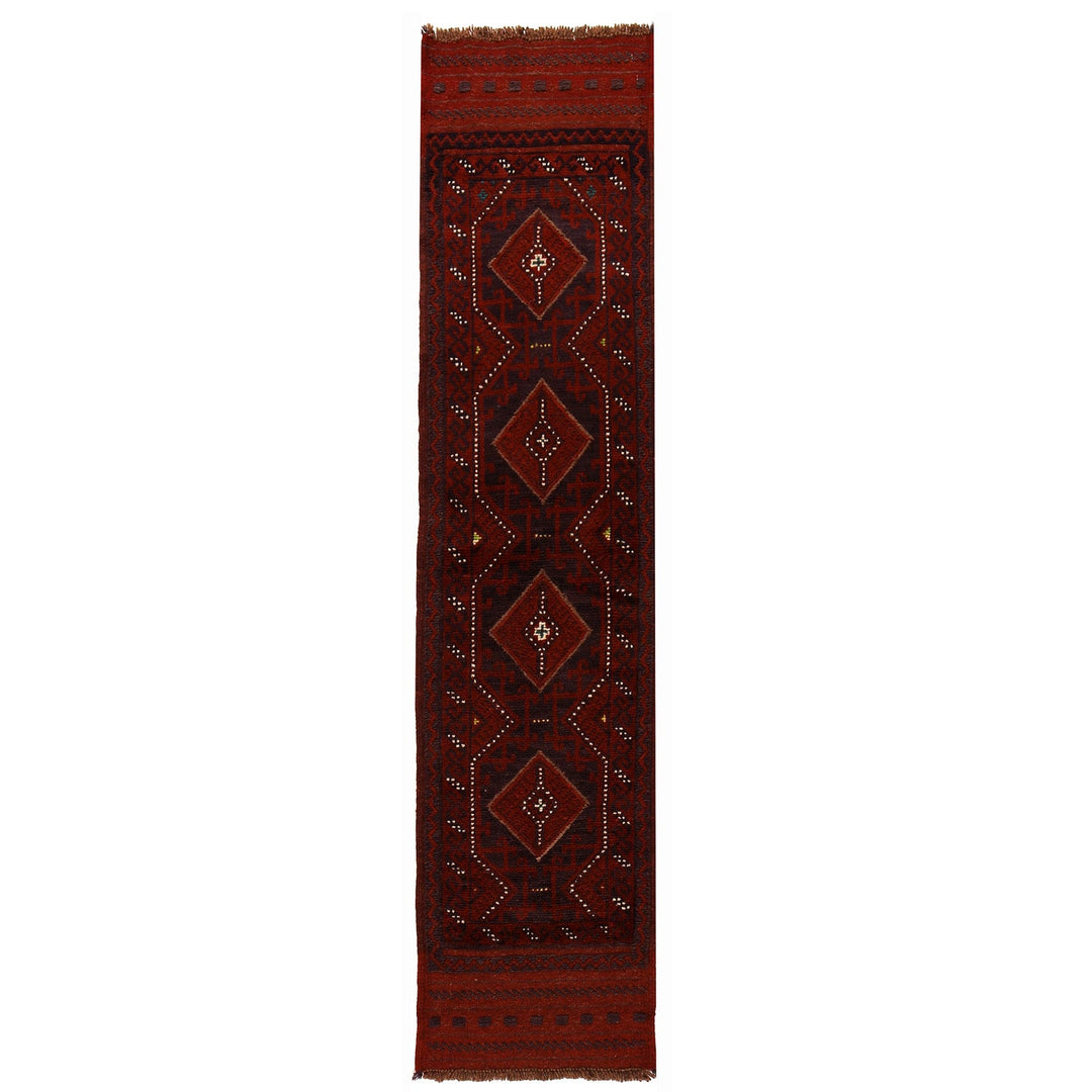 Red Afghan Mashwani Rug 1'7" x 7'8" Hand-Knotted