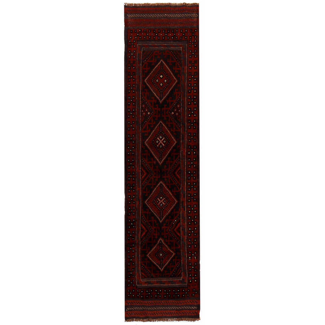 Red Afghan Mashwani Rug 1'9" x 7'9" Hand-Knotted