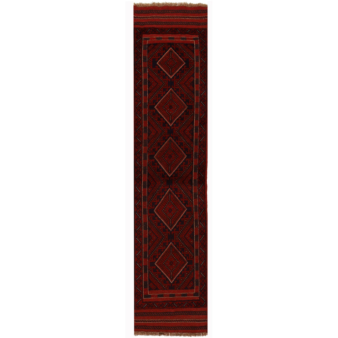 Red Afghan Mashwani Rug 1'9" x 8'1" Hand-Knotted