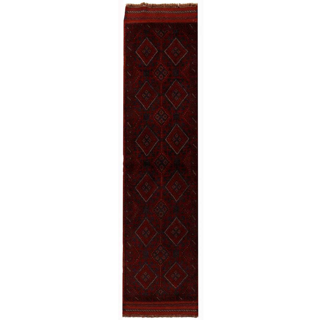 Red Afghan Mashwani Rug 1'8" x 7'8" Hand-Knotted