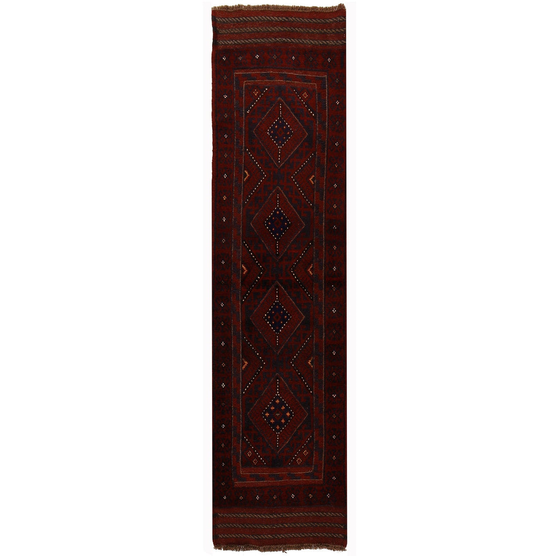 Red Afghan Mashwani Rug 2'0" x 7'5" Hand-Knotted