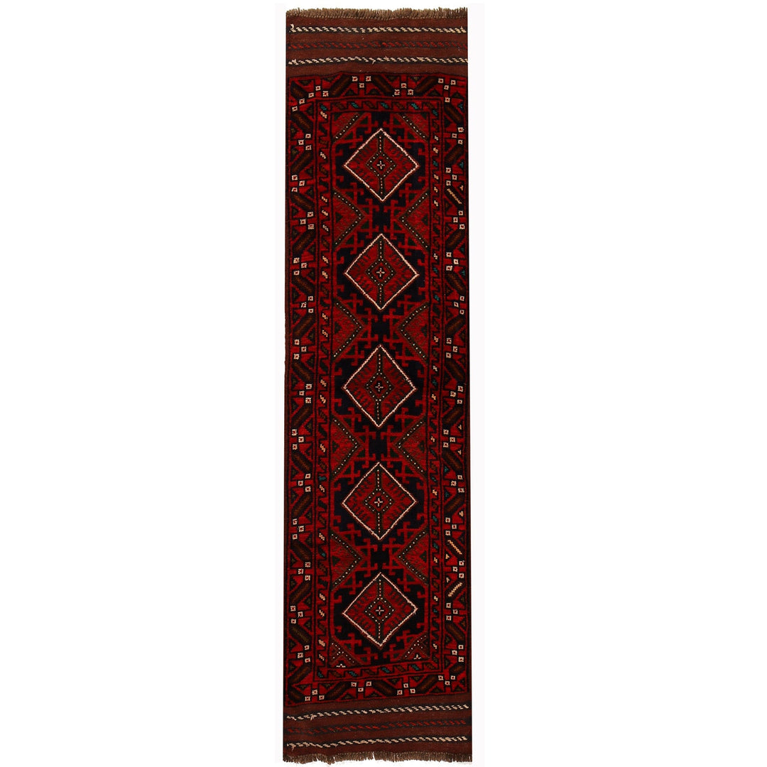 Red Afghan Mashwani Rug 2'0" x 7'6" Hand-Knotted
